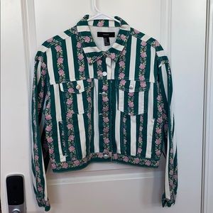 FOREVER 21 Jean Jacket Teal Floral Striped Vintage